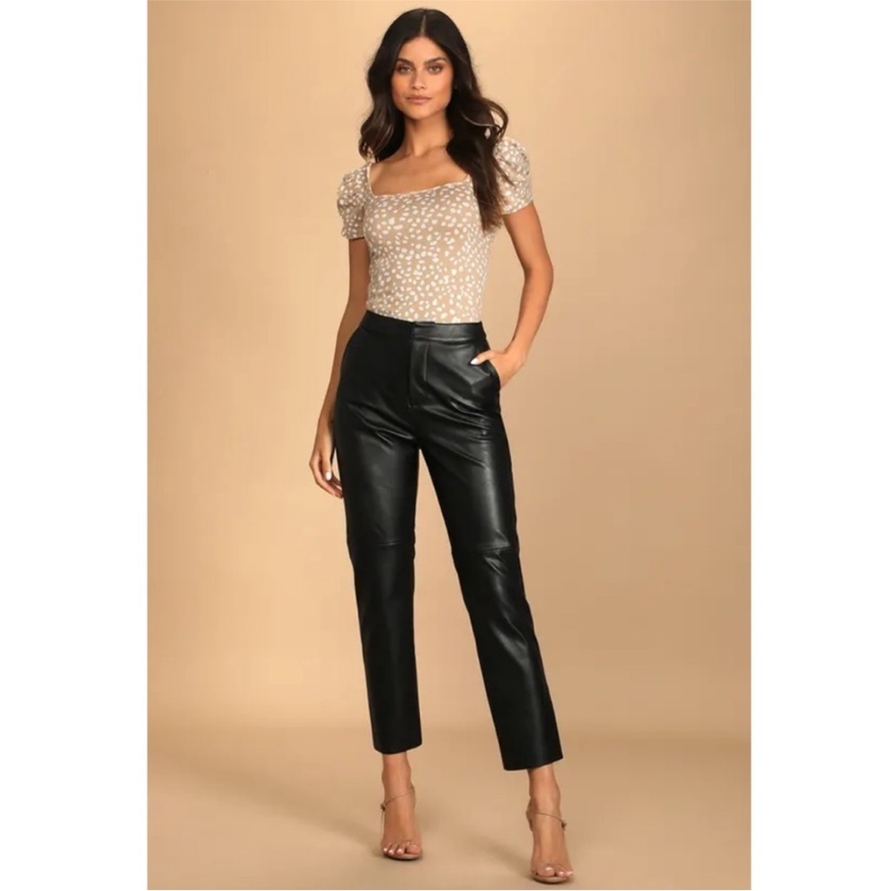 Lulus Faux Leather Pants Black Tapered Ankle High Rise Vegan Leather M